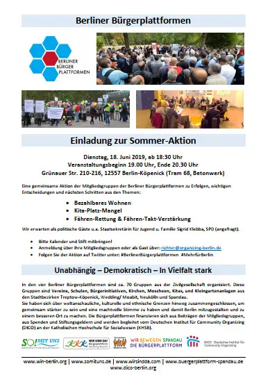 einladung Sommer Aktion der Bürgerplattformen